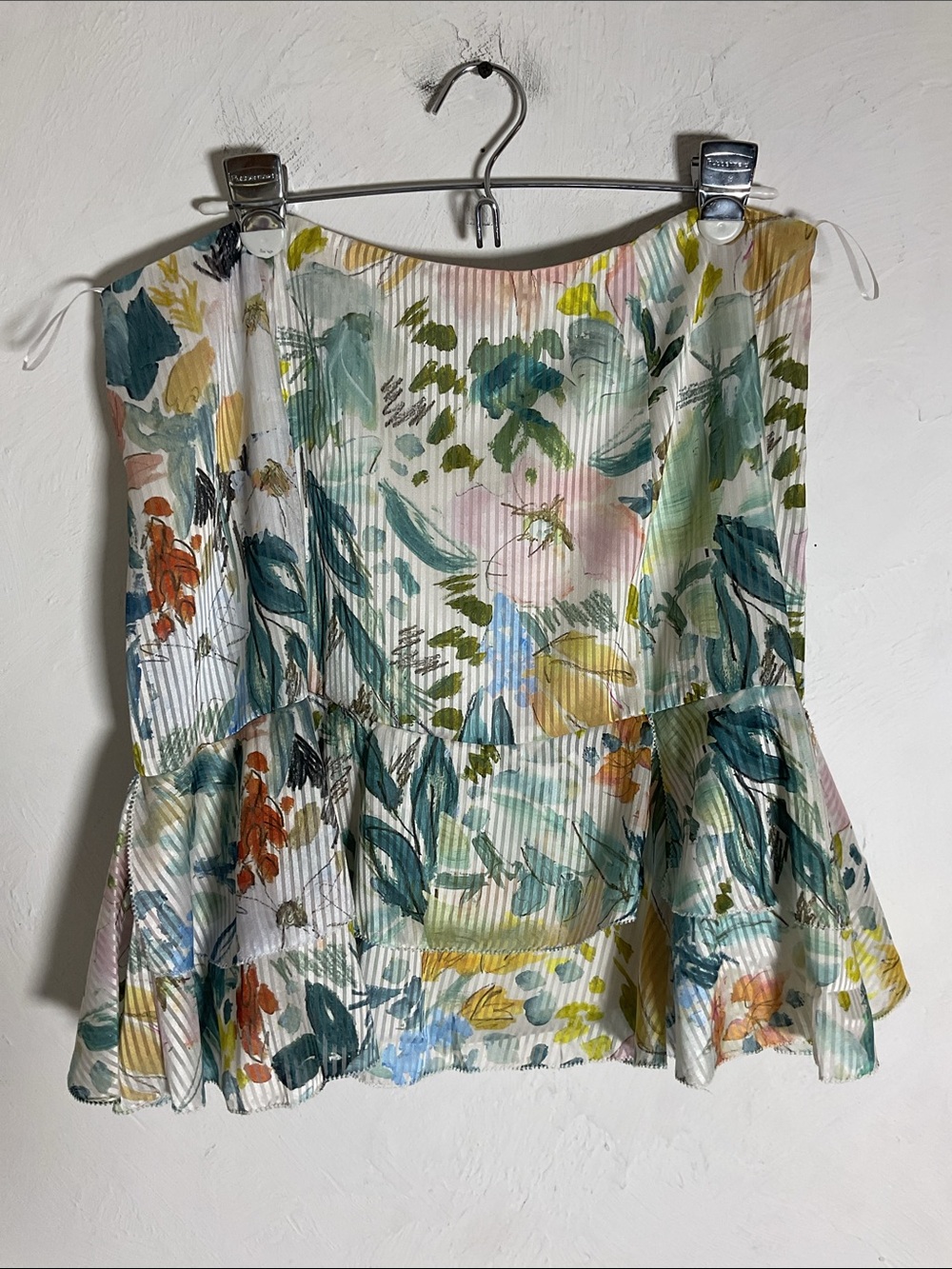 Ted Baker Pragsea Tiered Mini Skirt Floral Striped Size 5/12 US Ivory NWT